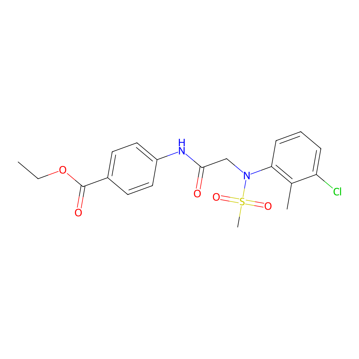 Ethyl 4-({[3-chloro-2-methyl(methylsulfonyl)anilino]acetyl}amino)benzoate molecular structure, CAS 333458-14-3