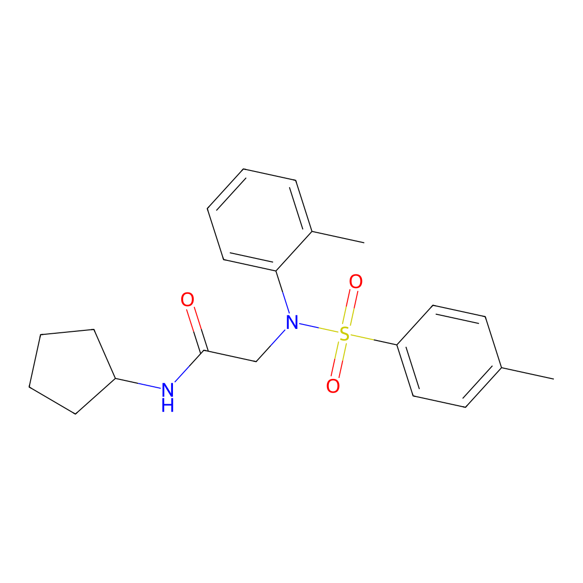 N-Cyclopentyl-2-(4-methyl-N-(o-tolyl)phenylsulfonamido)acetamide molecular structure, CAS 333459-29-3