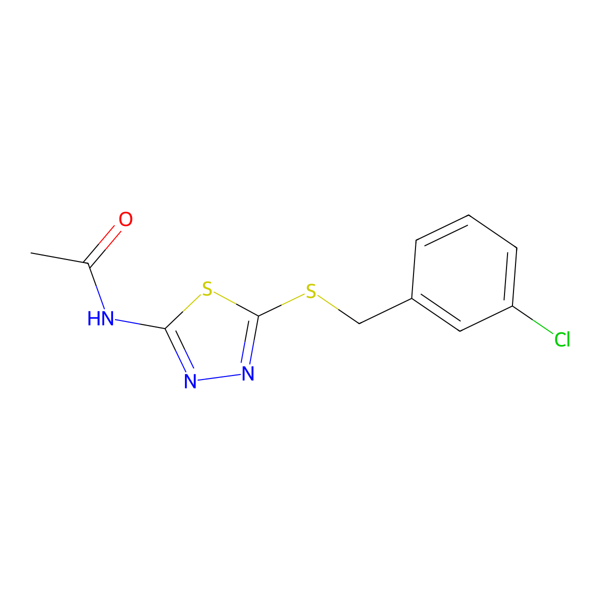 N-(5-((3-chlorobenzyl)thio)-1,3,4-thiadiazol-2-yl)acetamide molecular structure, CAS 333459-59-9