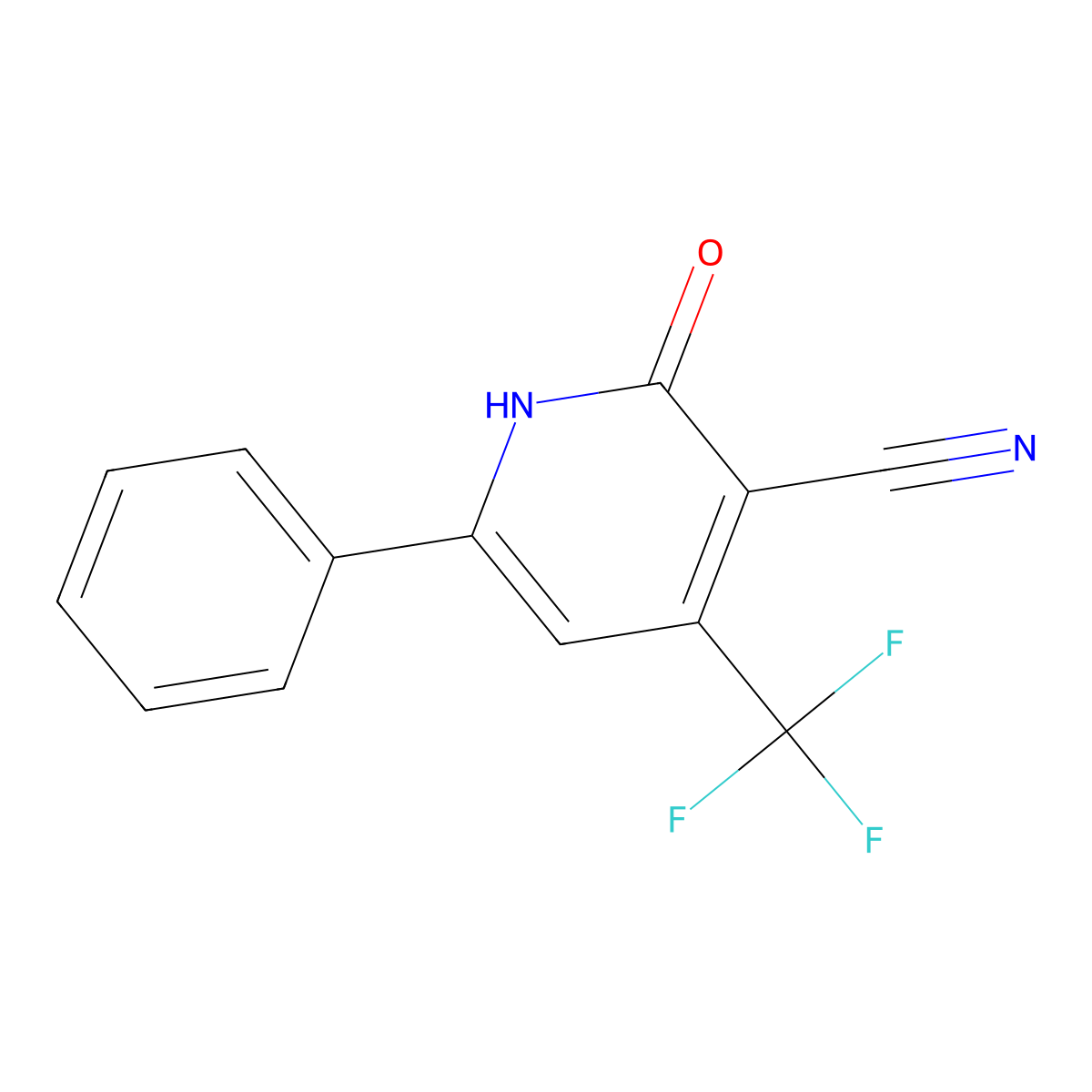 2-Oxo-6-phenyl-4-(trifluoromethyl)-1,2-dihydropyridine-3-carbonitrile molecular structure, CAS 3335-44-2