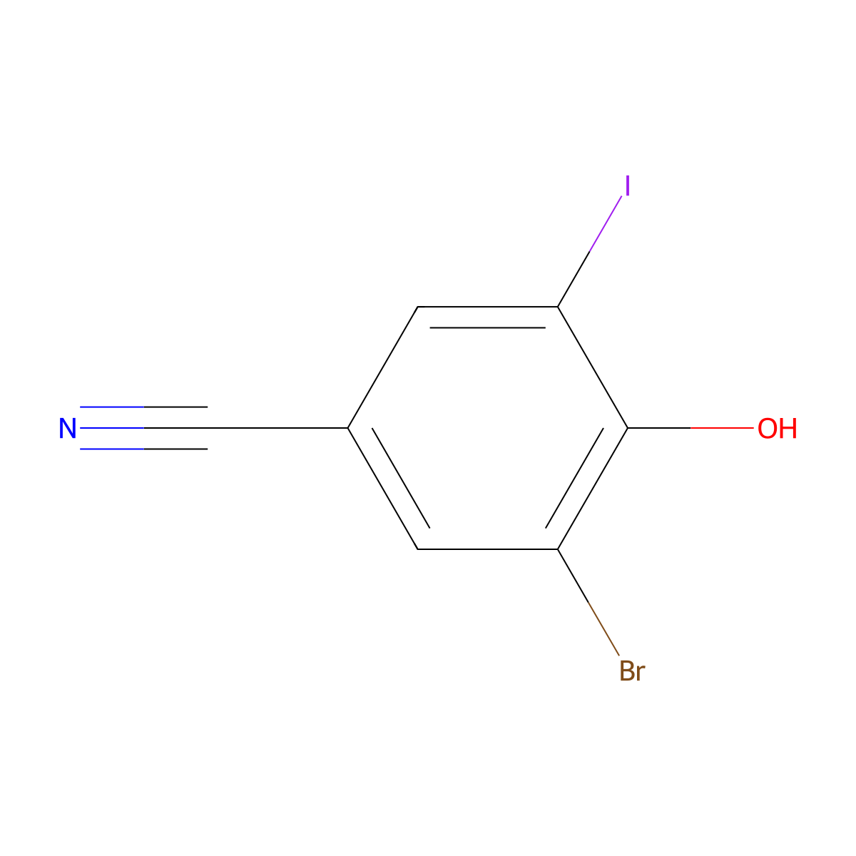 3-Bromo-4-hydroxy-5-iodobenzonitrile molecular structure, CAS 3336-26-3