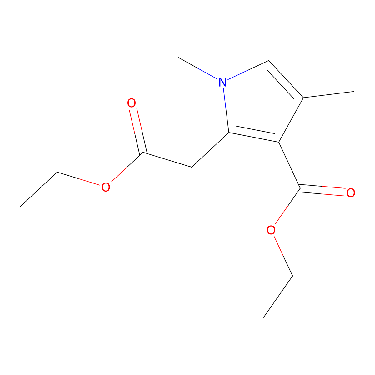 Ethyl 3-(ethoxycarbonyl)-1,4-dimethyl-1H-pyrrole-2-acetate molecular structure, CAS 33369-26-5