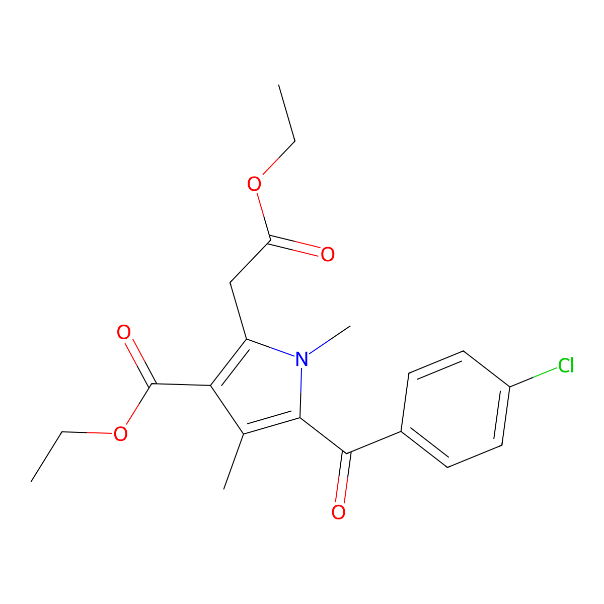 ethyl 5-(4-chlorobenzoyl)-3-(ethoxycarbonyl)-1,4-dimethyl-1H-pyrrole-2-acetate molecular structure, CAS 33369-27-6