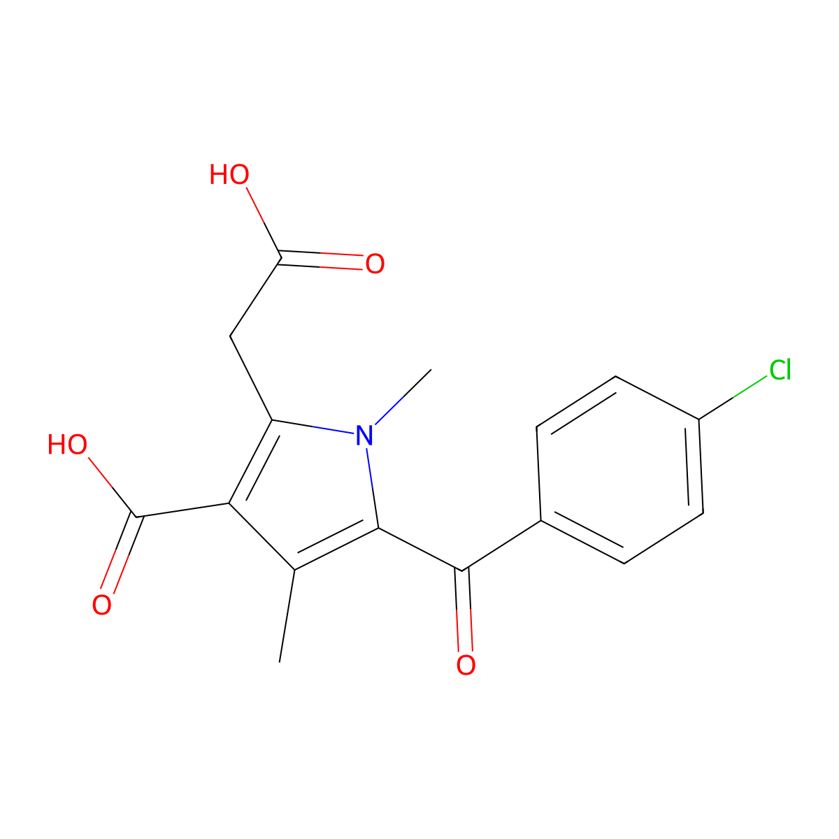 3-Carboxy-5-(4-chlorobenzoyl)-1,4-dimethyl-1H-pyrrole-2-acetic acid molecular structure, CAS 33369-28-7
