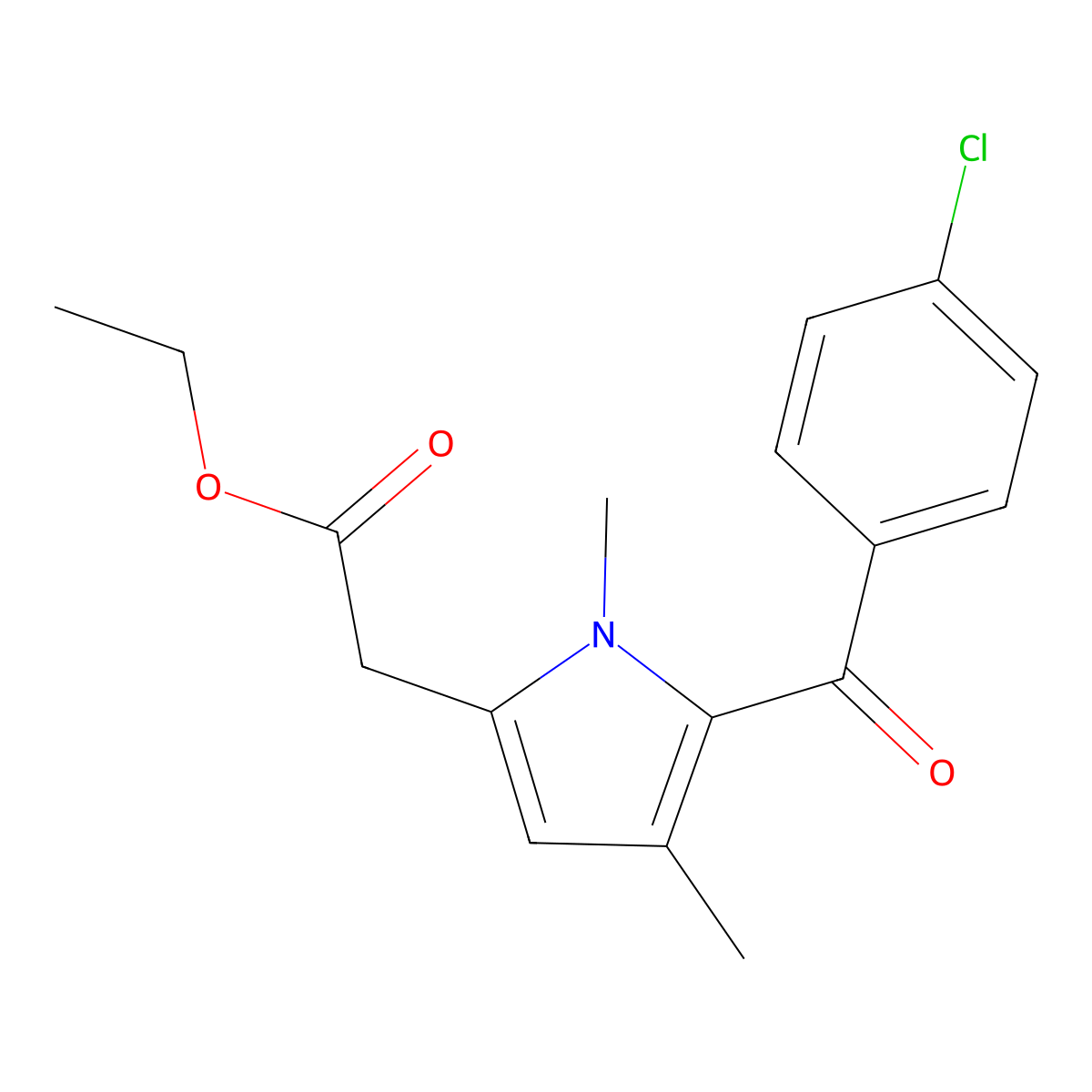 ethyl 5-(4-chlorobenzoyl)-1,4-dimethyl-1H-pyrrole-2-acetate molecular structure, CAS 33369-30-1