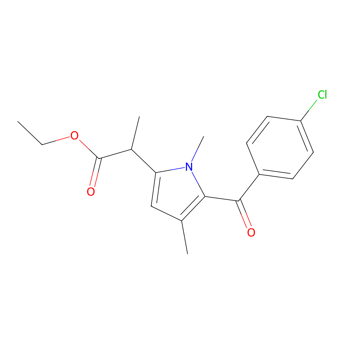 ethyl 5-(4-chlorobenzoyl)-alpha,1,4-trimethyl-1H-pyrrole-2-acetate molecular structure, CAS 33369-43-6
