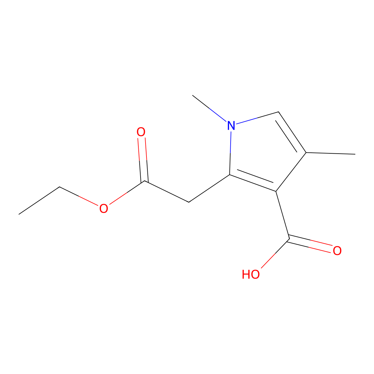 Ethyl 3-carboxy-1,4-dimethyl-1H-pyrrole-2-acetate molecular structure, CAS 33369-46-9