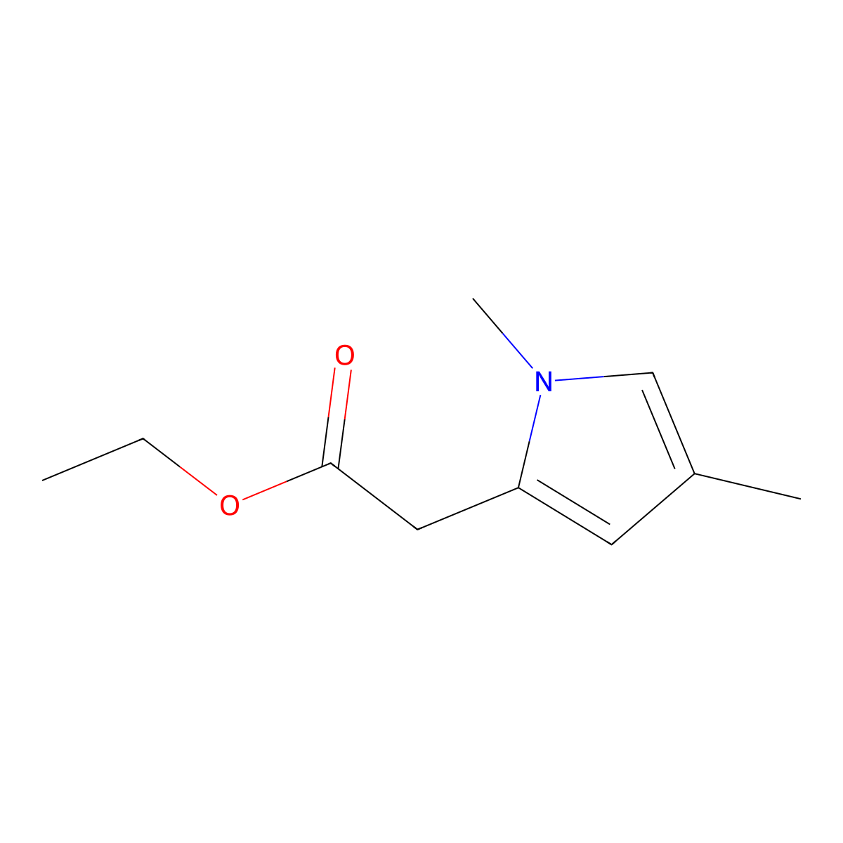 Ethyl 1,4-dimethyl-1H-pyrrole-2-acetate molecular structure, CAS 33369-47-0