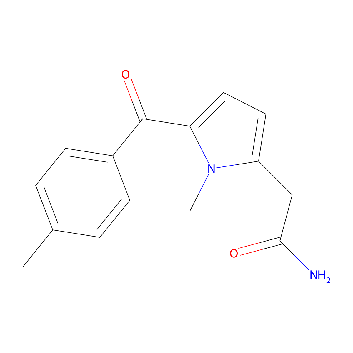 2-[1-Methyl-5-(4-methylbenzoyl)-1H-pyrrol-2-yl]acetamide molecular structure, CAS 33369-51-6