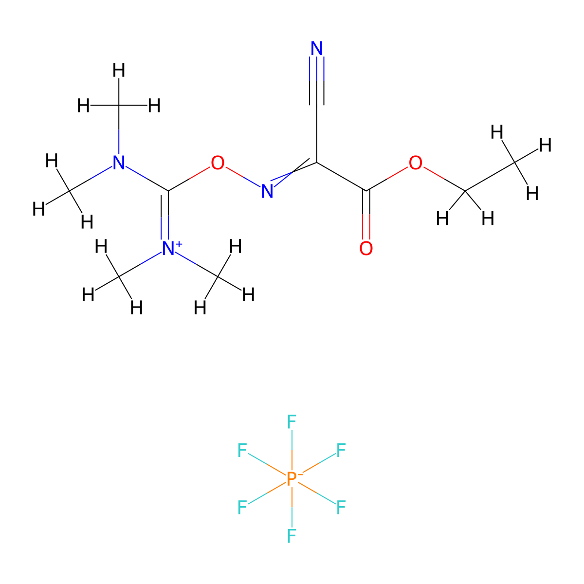 6-Cyano-N,N,2-trimethyl-7-oxo-4,8-dioxa-2,5-diazadec-5-en-3-iminium hexafluorophosphate molecular structure, CAS 333717-40-1