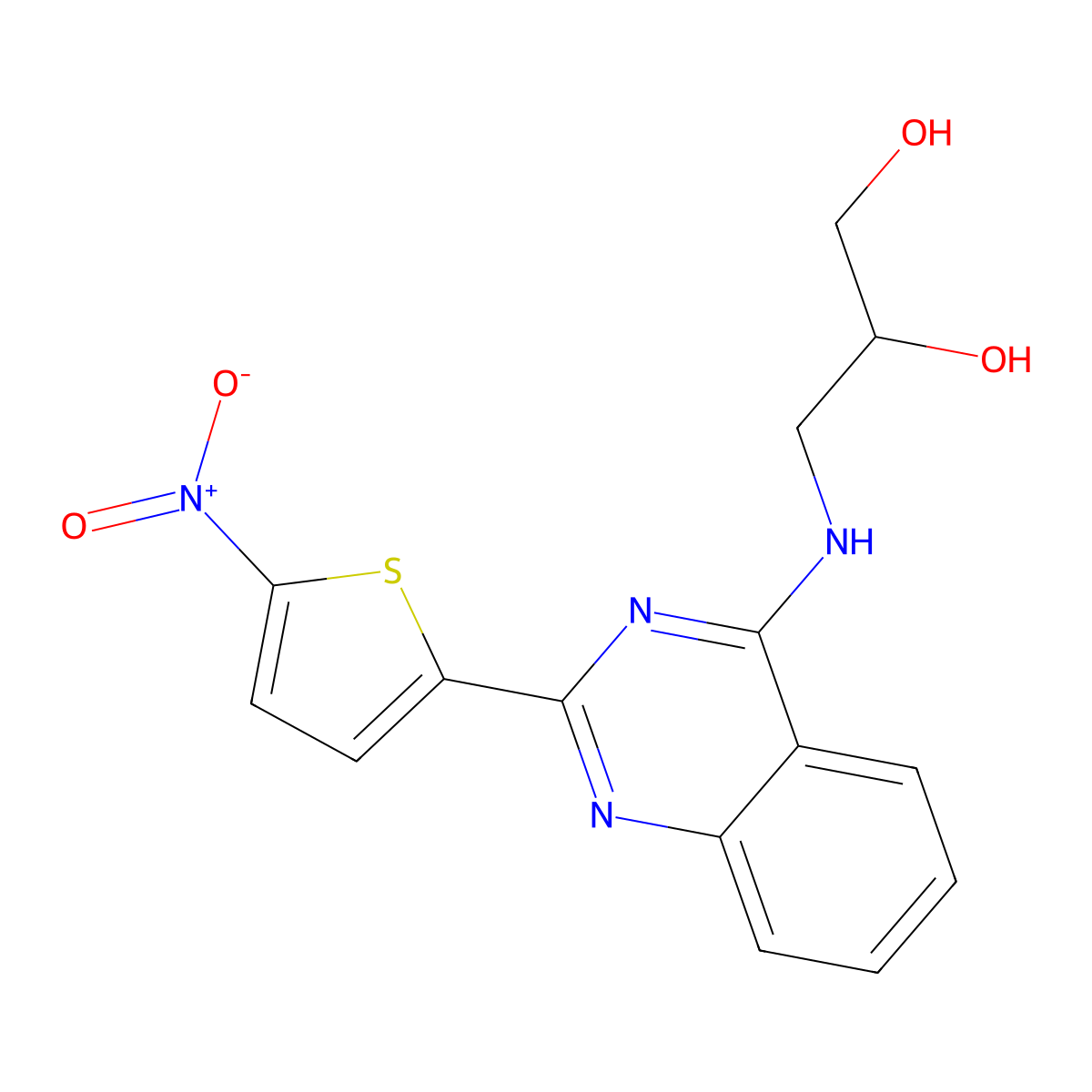 4-(2,3-Dihydroxypropylamino)-2-(5-nitro-2-thienyl)quinazoline molecular structure, CAS 33372-40-6