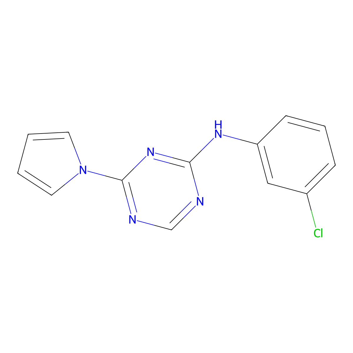 N-(3-chlorophenyl)-4-pyrrol-1-yl-1,3,5-triazin-2-amine molecular structure, CAS 333727-98-3