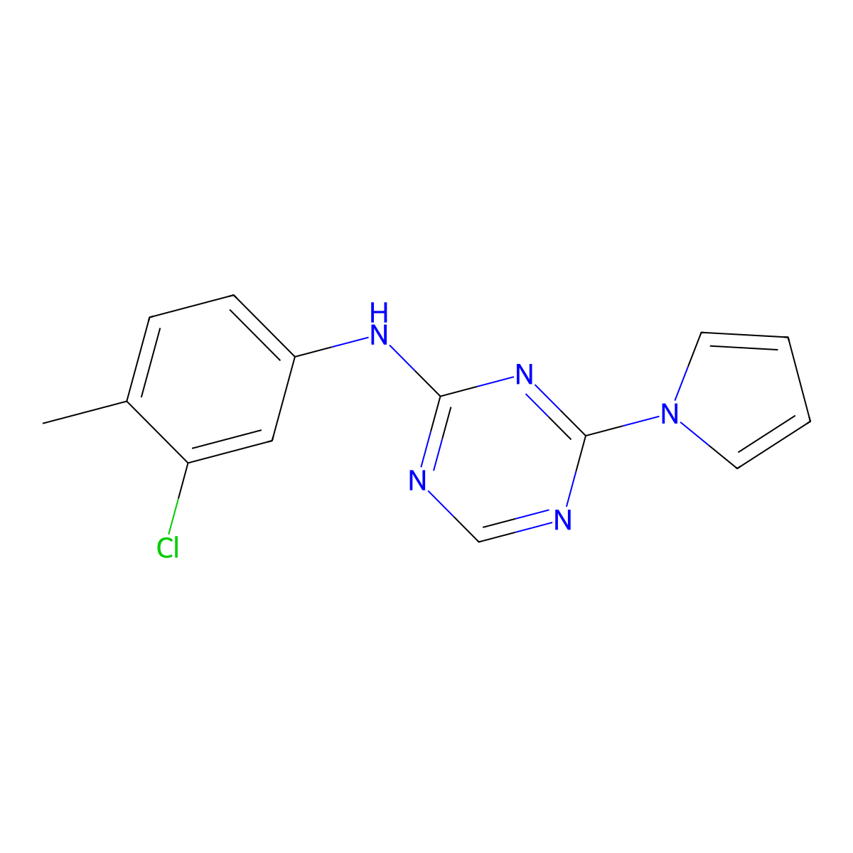 N2-(3-chloro-4-methylphenyl)-4-(1H-pyrrol-1-yl)-1,3,5-triazin-2-amine molecular structure, CAS 333727-99-4