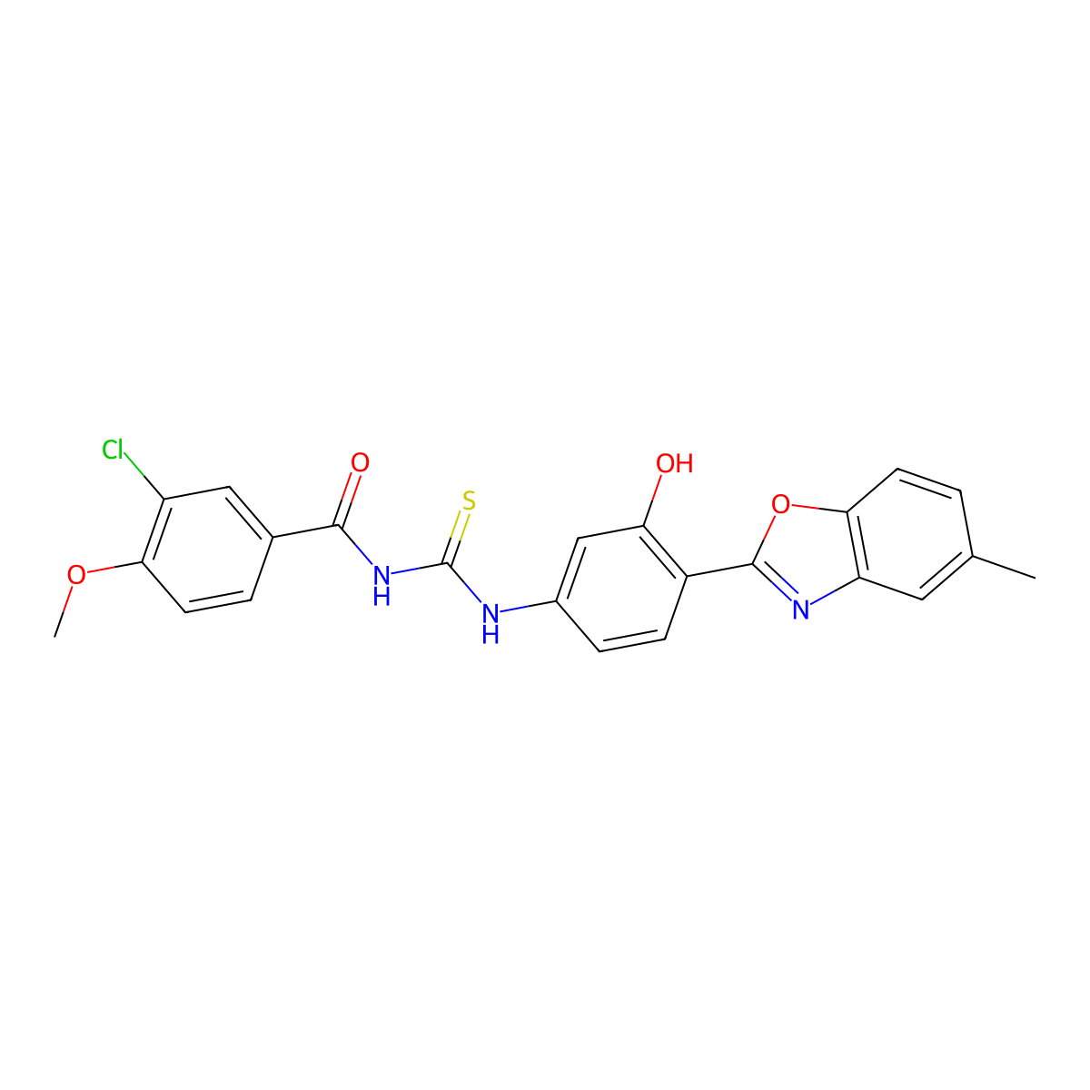 3-chloro-N-((3-hydroxy-4-(5-methylbenzo[d]oxazol-2-yl)phenyl)carbamothioyl)-4-methoxybenzamide molecular structure, CAS 333738-70-8