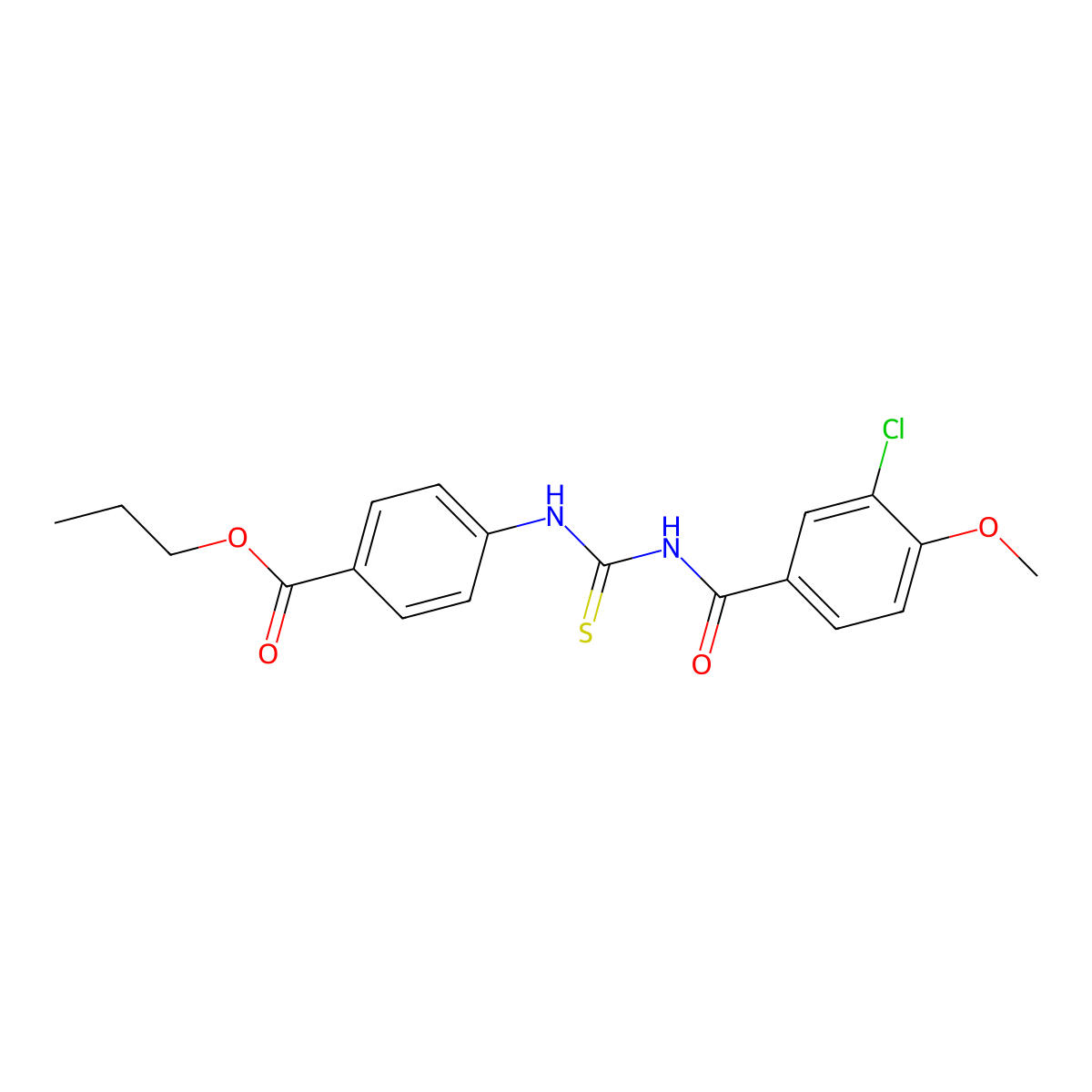Propyl 4-({[(3-chloro-4-methoxyphenyl)carbonyl]carbamothioyl}amino)benzoate molecular structure, CAS 333738-98-0