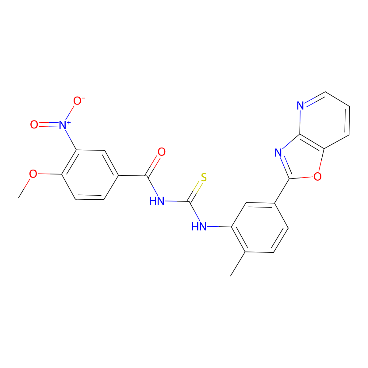 4-methoxy-N-[[2-methyl-5-([1,3]oxazolo[4,5-b]pyridin-2-yl)phenyl]carbamothioyl]-3-nitrobenzamide molecular structure, CAS 333739-14-3