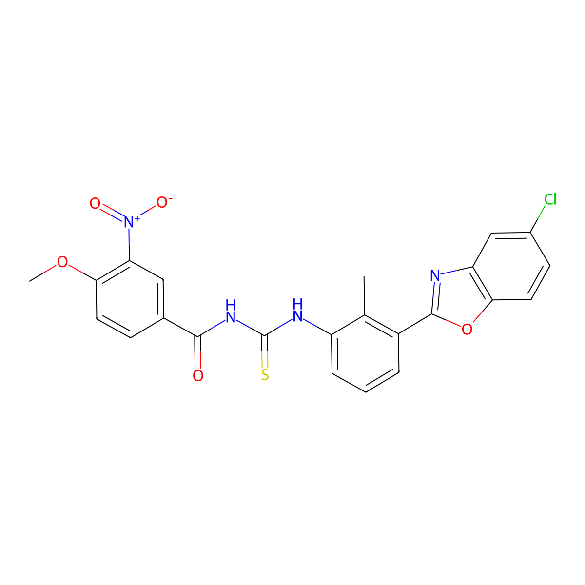 N-{[3-(5-chloro-1,3-benzoxazol-2-yl)-2-methylphenyl]carbamothioyl}-4-methoxy-3-nitrobenzamide molecular structure, CAS 333739-16-5
