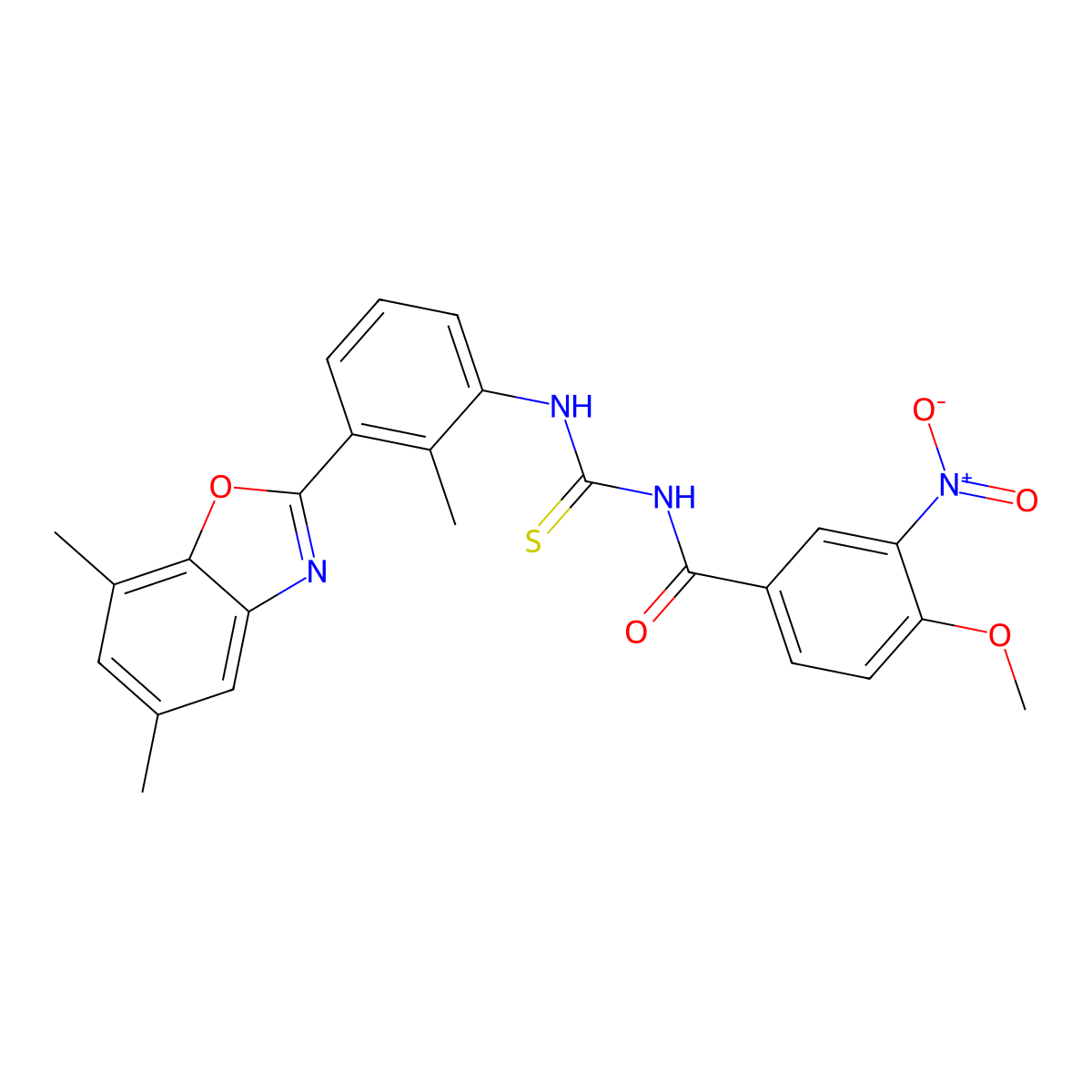 N-[3-(5,7-dimethyl-1,3-benzoxazol-2-yl)-2-methylphenyl]-N'-{3-nitro-4-methoxybenzoyl}thiourea molecular structure, CAS 333739-18-7