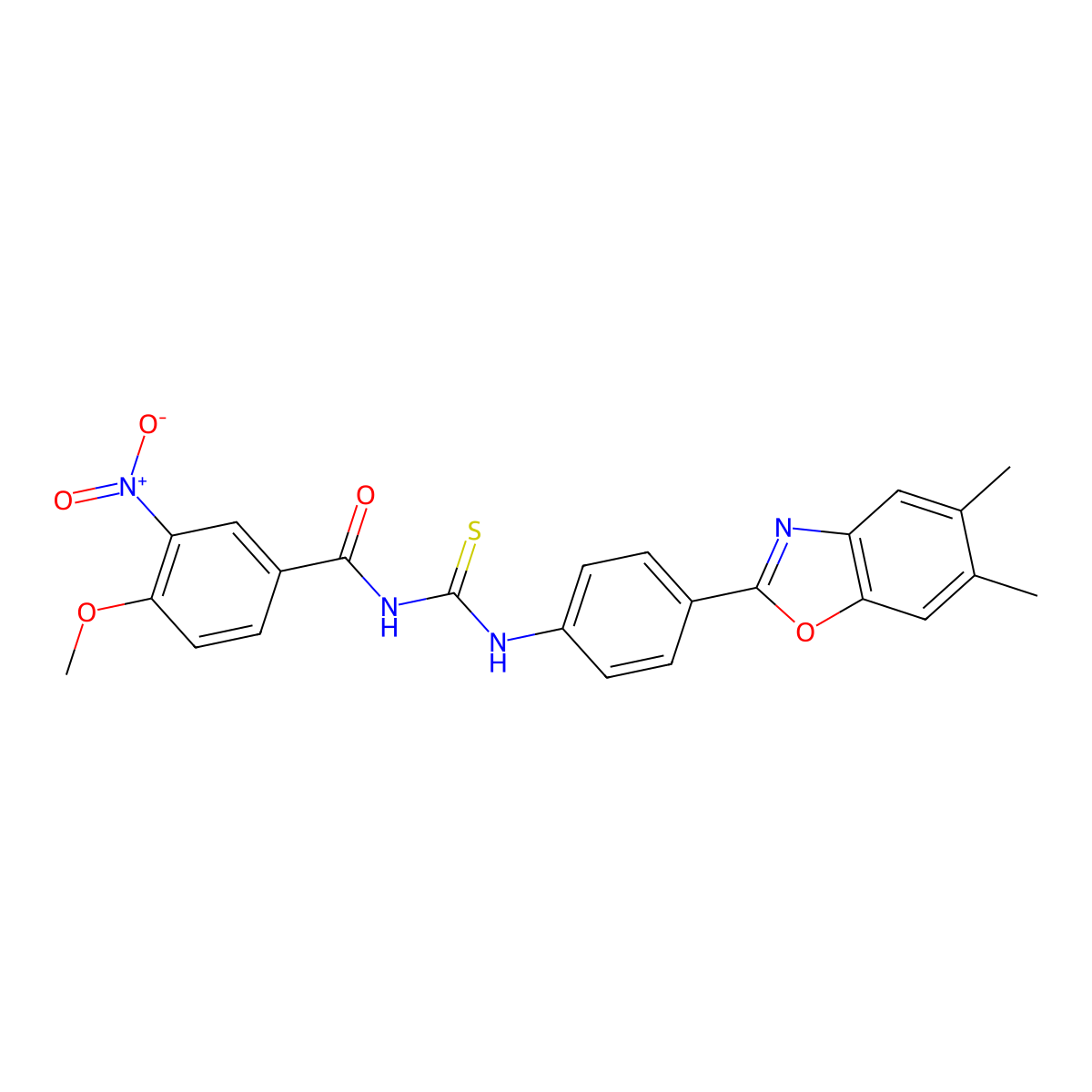N-[[4-(5,6-dimethyl-1,3-benzoxazol-2-yl)phenyl]carbamothioyl]-4-methoxy-3-nitrobenzamide molecular structure, CAS 333739-25-6