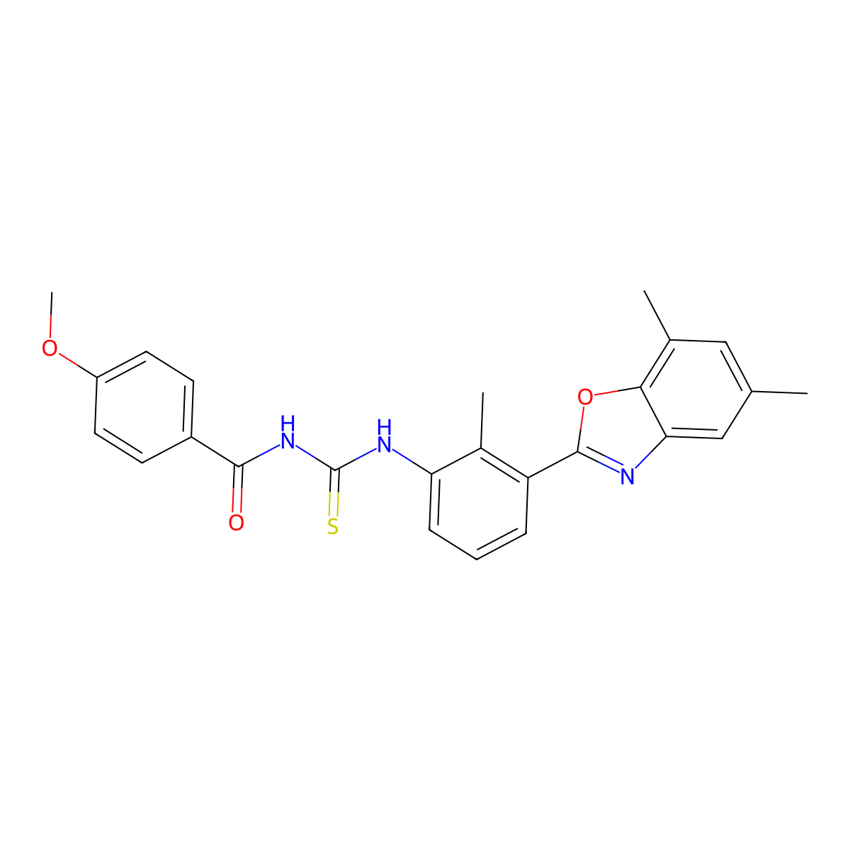 N-{[3-(5,7-dimethyl-1,3-benzoxazol-2-yl)-2-methylphenyl]carbamothioyl}-4-methoxybenzamide molecular structure, CAS 333739-82-5