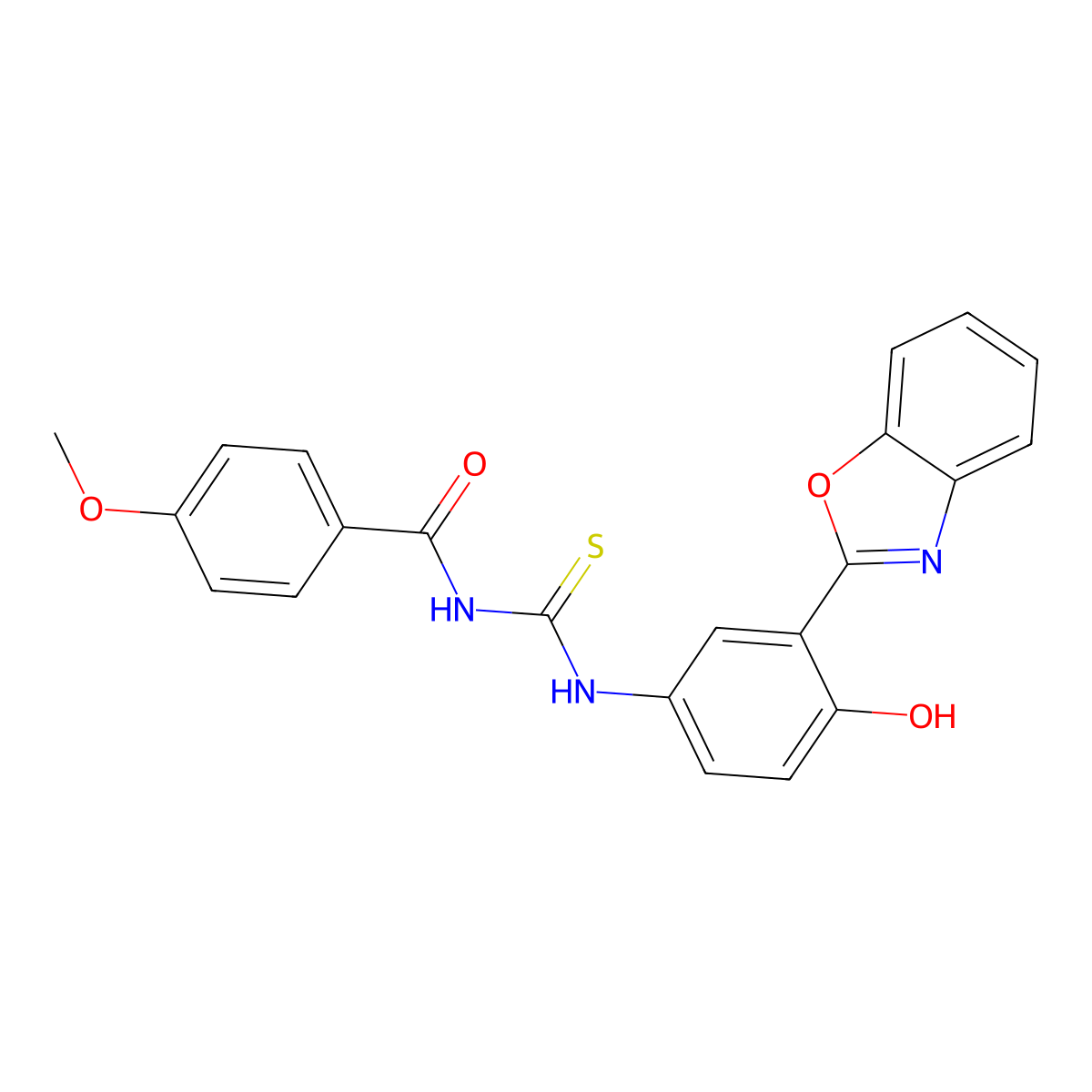 N-{[3-(1,3-benzoxazol-2-yl)-4-hydroxyphenyl]carbamothioyl}-4-methoxybenzamide molecular structure, CAS 333739-83-6
