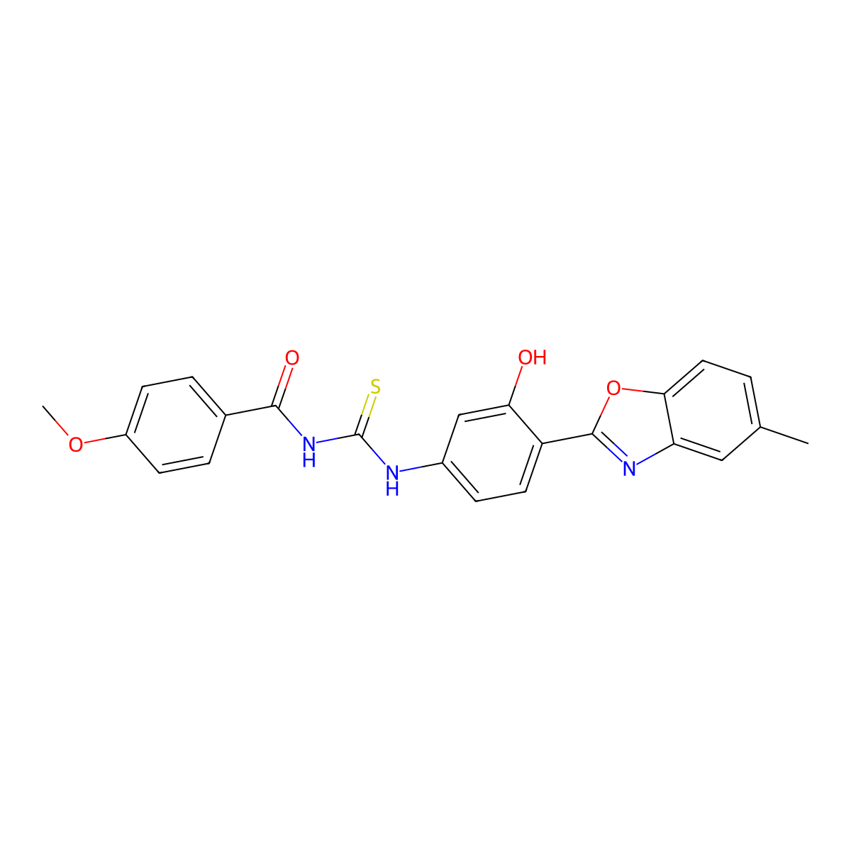 N-{[3-hydroxy-4-(5-methyl-1,3-benzoxazol-2-yl)phenyl]carbamothioyl}-4-methoxybenzamide molecular structure, CAS 333739-87-0