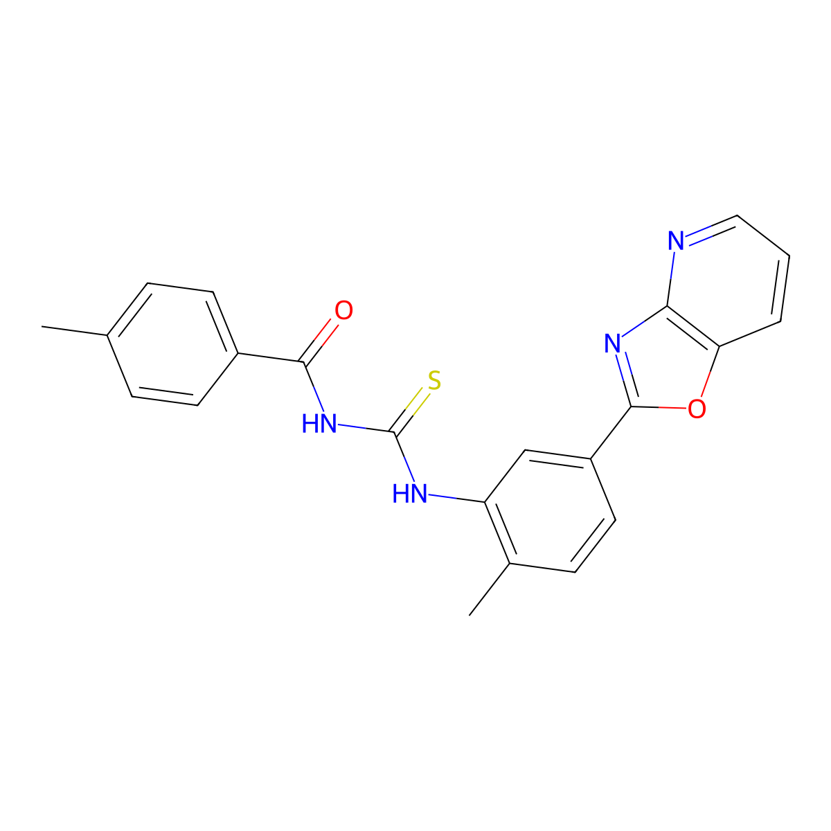 4-methyl-N-[[2-methyl-5-([1,3]oxazolo[4,5-b]pyridin-2-yl)phenyl]carbamothioyl]benzamide molecular structure, CAS 333740-10-6