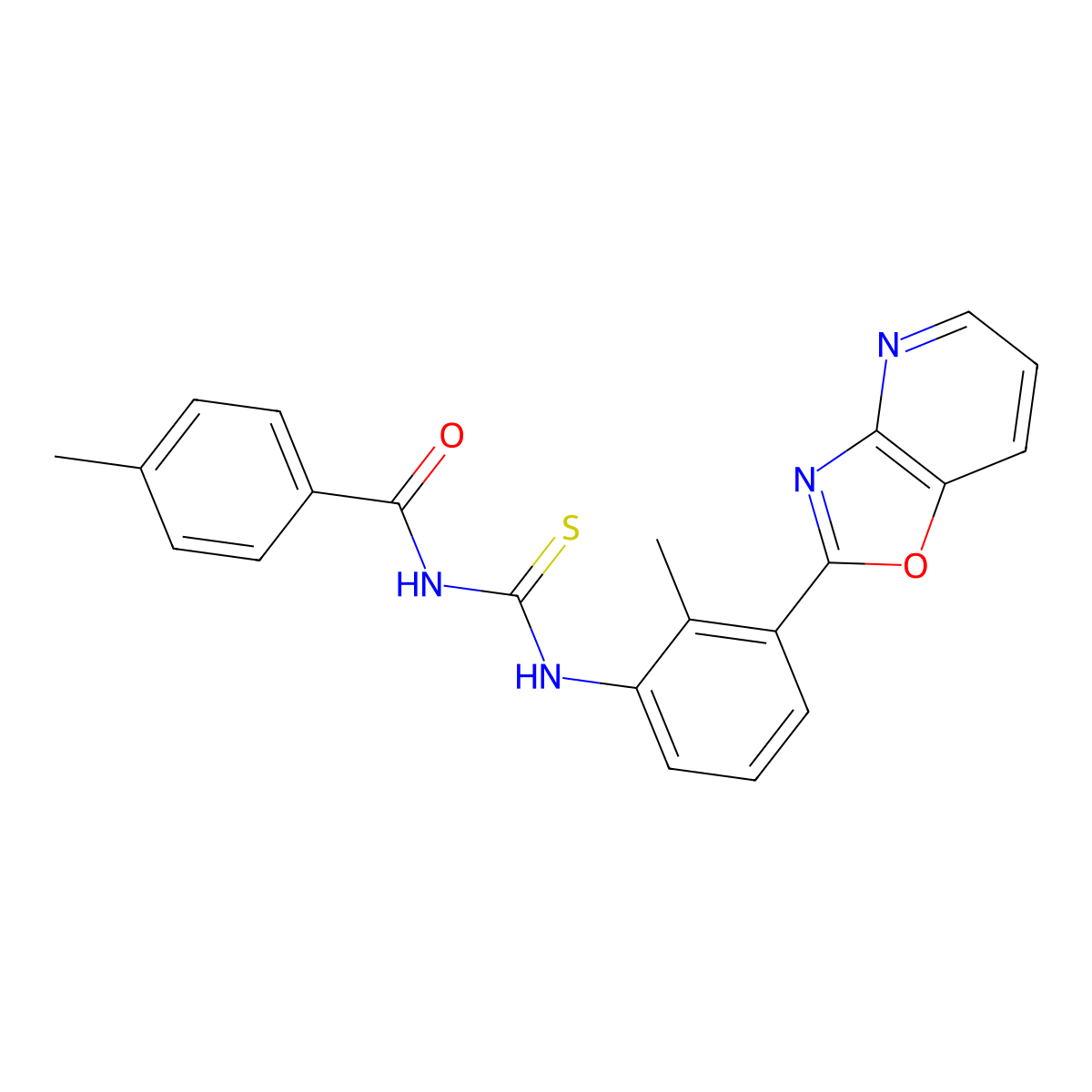 4-methyl-N-[[2-methyl-3-([1,3]oxazolo[4,5-b]pyridin-2-yl)phenyl]carbamothioyl]benzamide molecular structure, CAS 333740-11-7