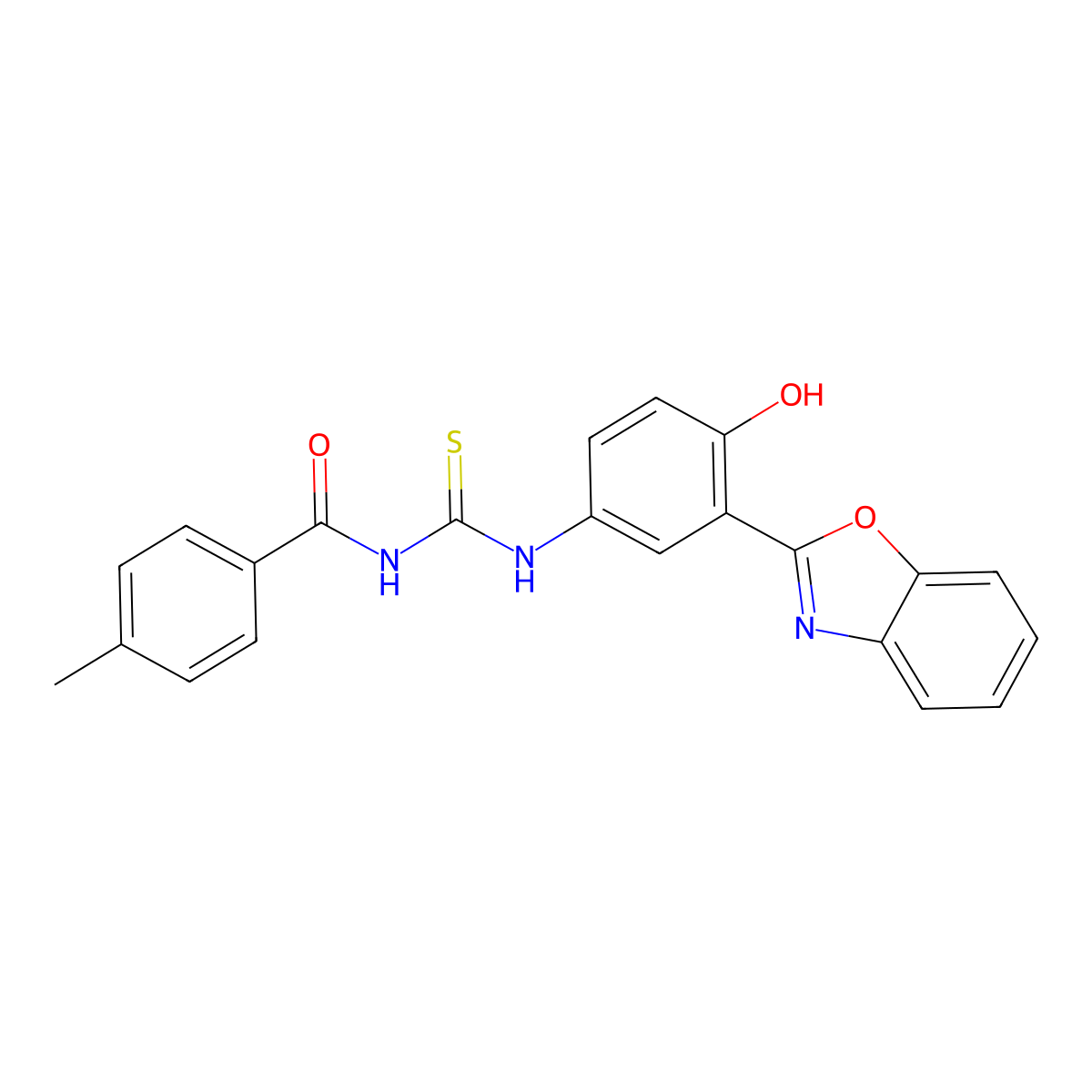 N-{[3-(1,3-benzoxazol-2-yl)-4-hydroxyphenyl]carbamothioyl}-4-methylbenzamide molecular structure, CAS 333740-13-9