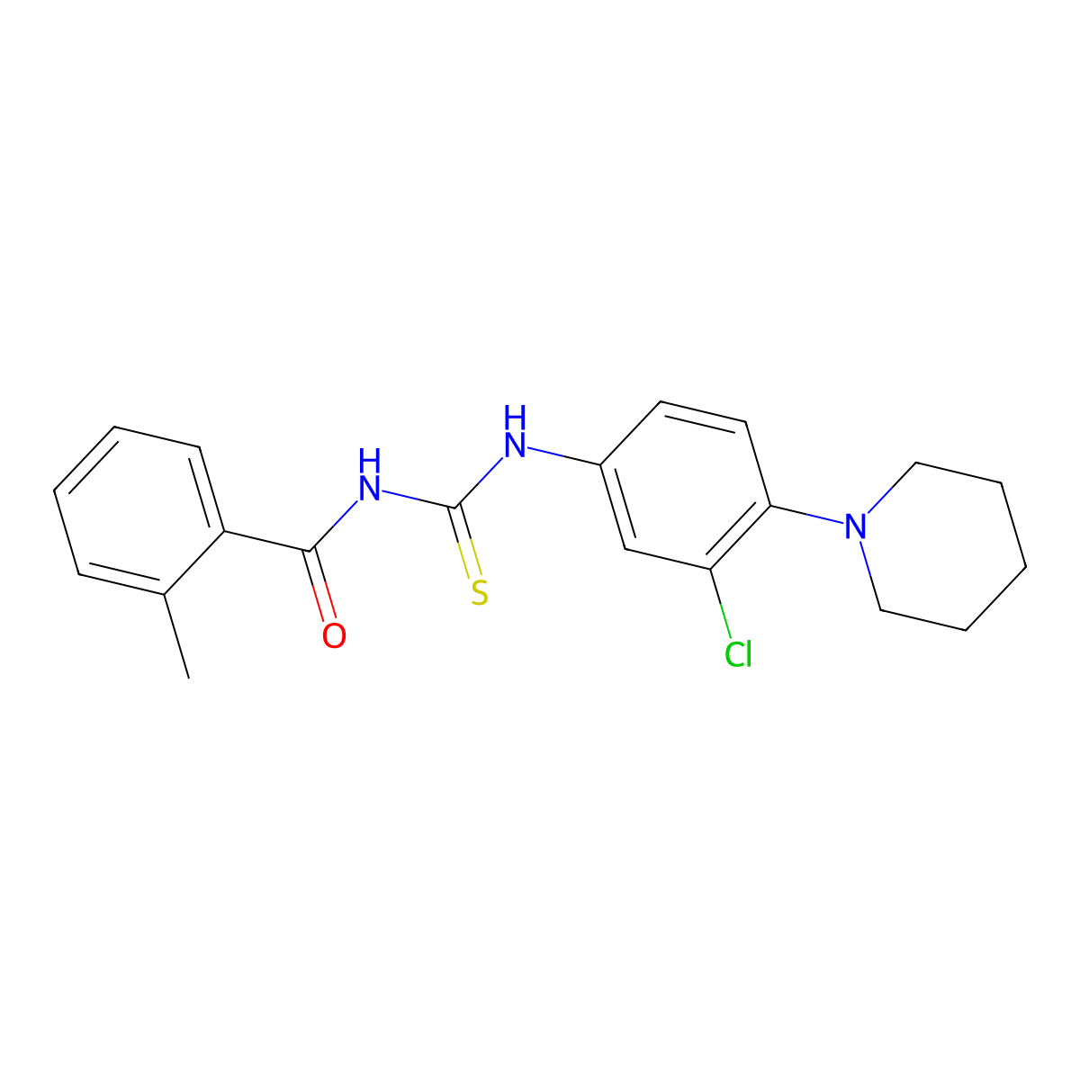 N-{[3-chloro-4-(piperidin-1-yl)phenyl]carbamothioyl}-2-methylbenzamide molecular structure, CAS 333740-56-0