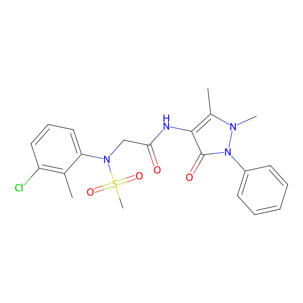 N~2~-(3-chloro-2-methylphenyl)-N-(1,5-dimethyl-3-oxo-2-phenyl-2,3-dihydro-1H-pyrazol-4-yl)-N~2~-(methylsulfonyl)glycinamide molecular structure, CAS 333741-53-0