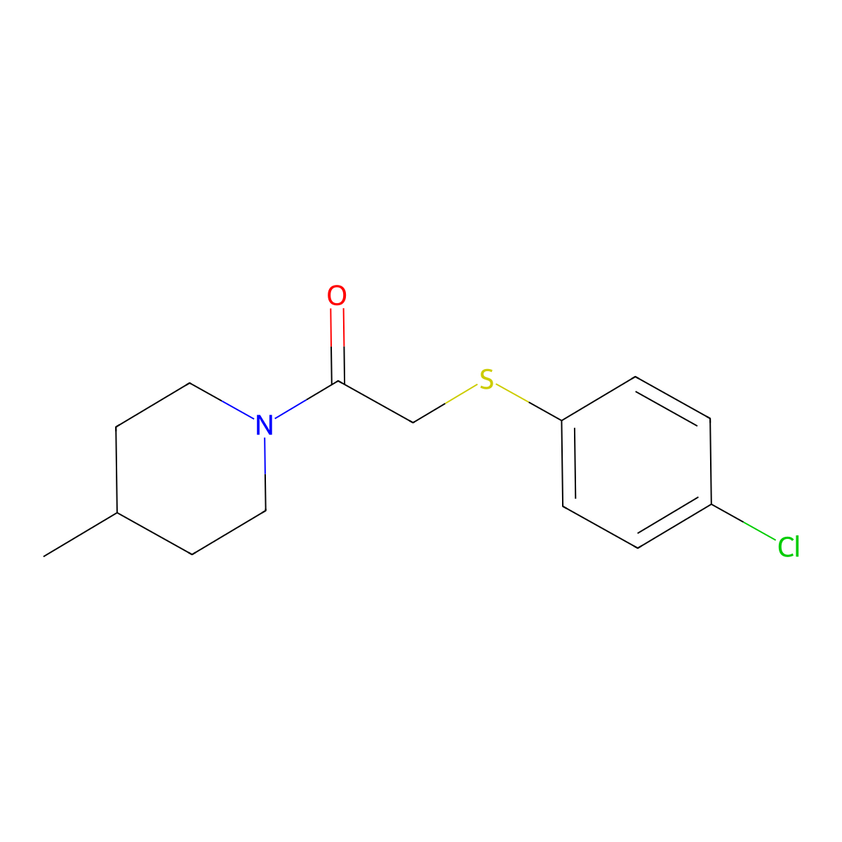 2-(4-Chlorophenyl)sulfanyl-1-(4-methylpiperidin-1-yl)ethanone molecular structure, CAS 333741-58-5