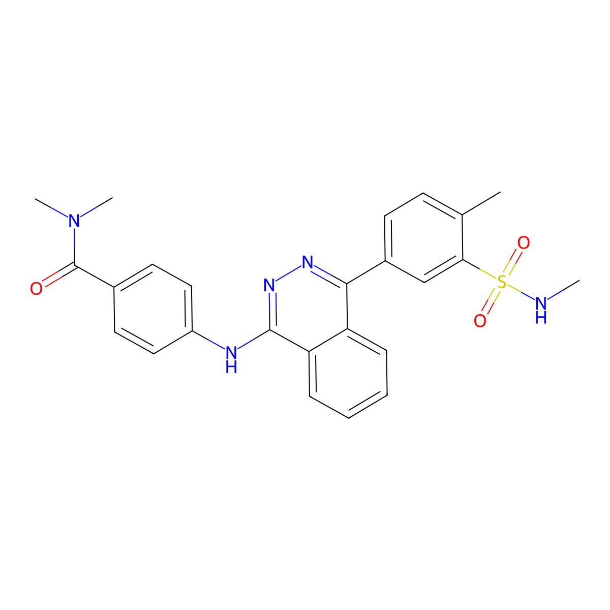 N,N-dimethyl-4-({4-[4-methyl-3-(methylsulfamoyl)phenyl]phthalazin-1-yl}amino)benzamide molecular structure, CAS 333742-02-2