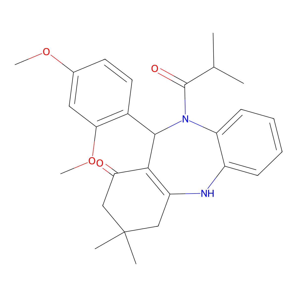 6-(2,4-Dimethoxyphenyl)-9,9-dimethyl-5-(2-methylpropanoyl)-6,8,10,11-tetrahydrobenzo[b][1,4]benzodiazepin-7-one molecular structure, CAS 333746-26-2