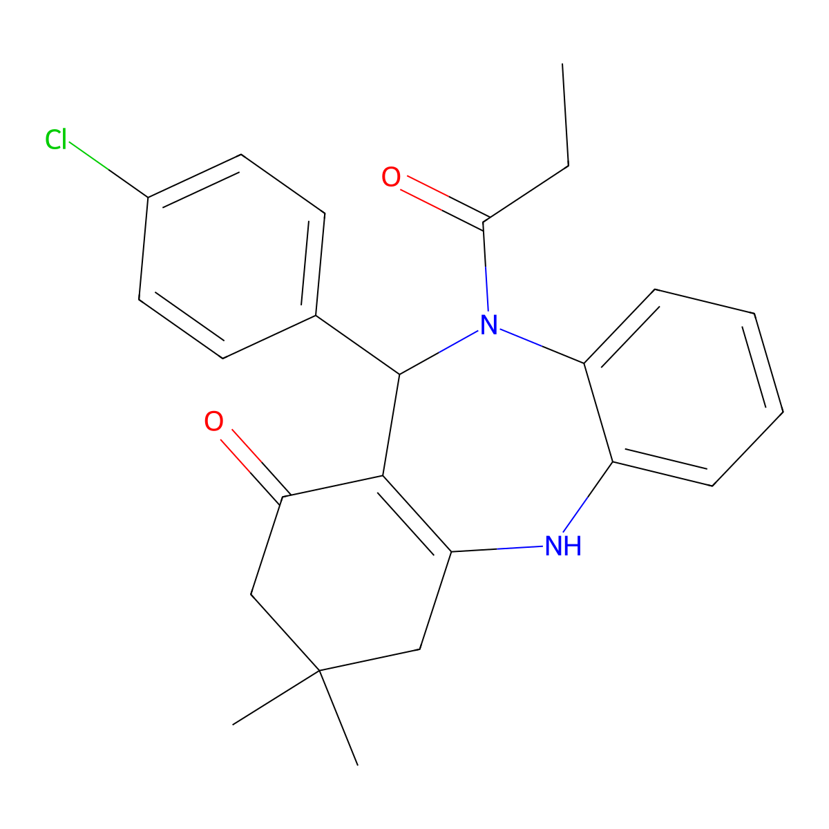 6-(4-Chlorophenyl)-9,9-dimethyl-5-propanoyl-6,8,10,11-tetrahydrobenzo[b][1,4]benzodiazepin-7-one molecular structure, CAS 333746-29-5