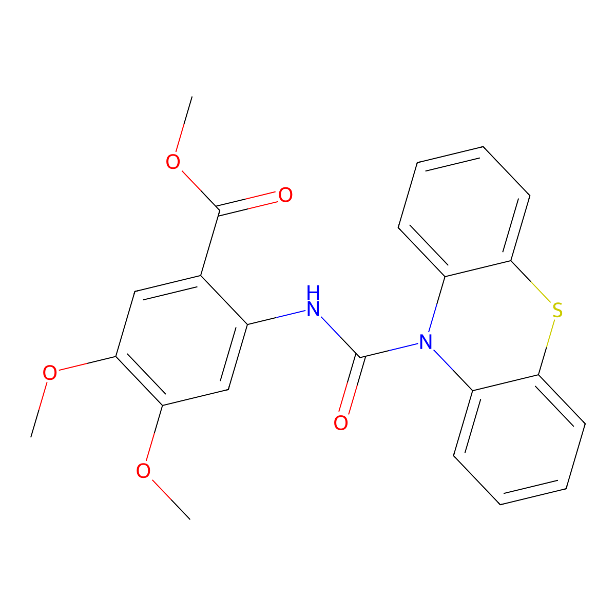 Methyl 4,5-dimethoxy-2-(phenothiazine-10-carbonylamino)benzoate molecular structure, CAS 333746-36-4