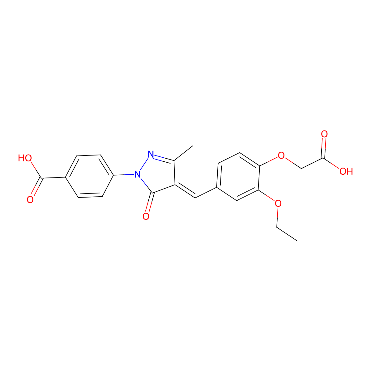 4-[4-[[4-(Carboxymethoxy)-3-ethoxyphenyl]methylene]-4,5-dihydro-3-methyl-5-oxo-1H-pyrazol-1-yl]benzoic acid molecular structure, CAS 333746-47-7