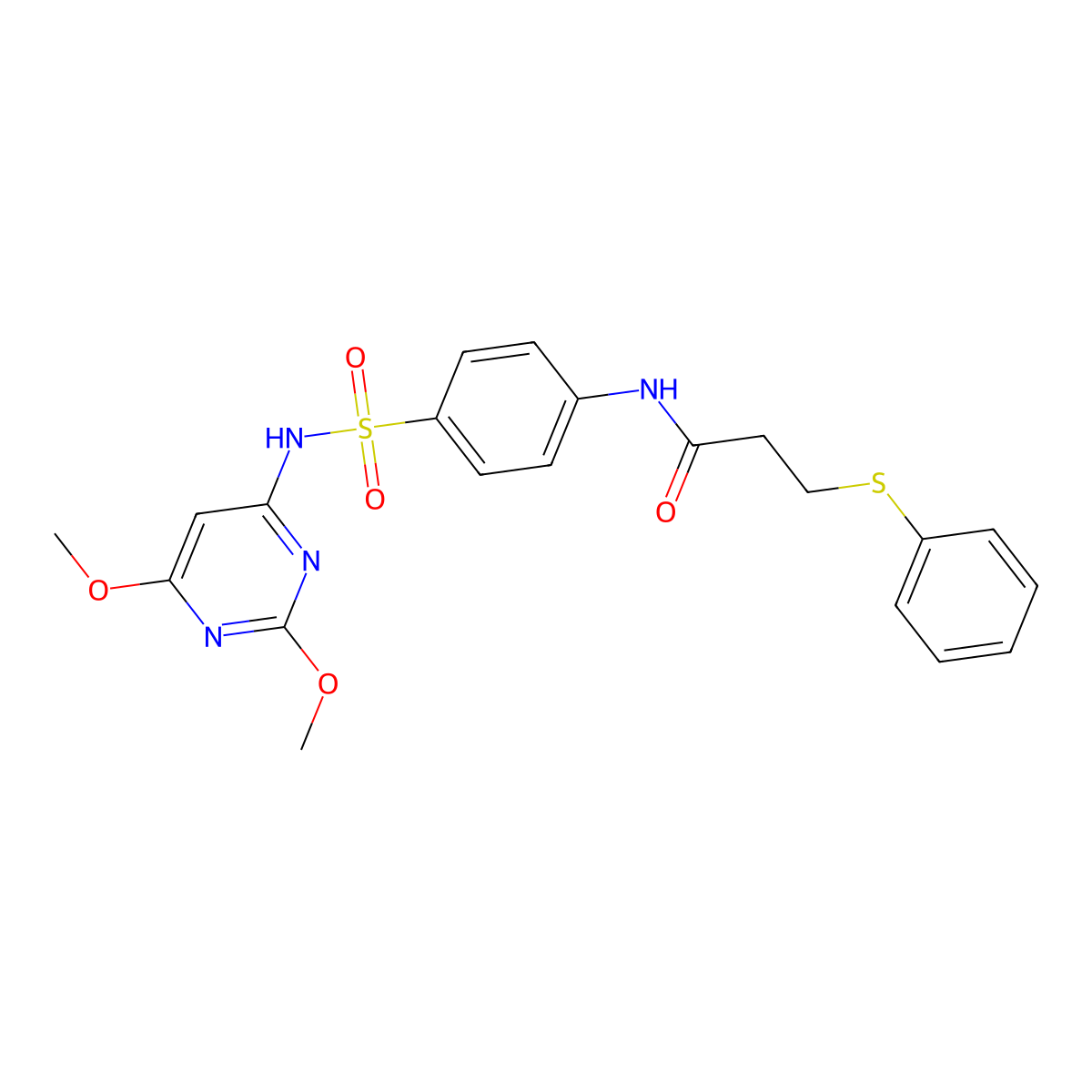 N-[4-[(2,6-dimethoxypyrimidin-4-yl)sulfamoyl]phenyl]-3-phenylsulfanylpropanamide molecular structure, CAS 333747-35-6