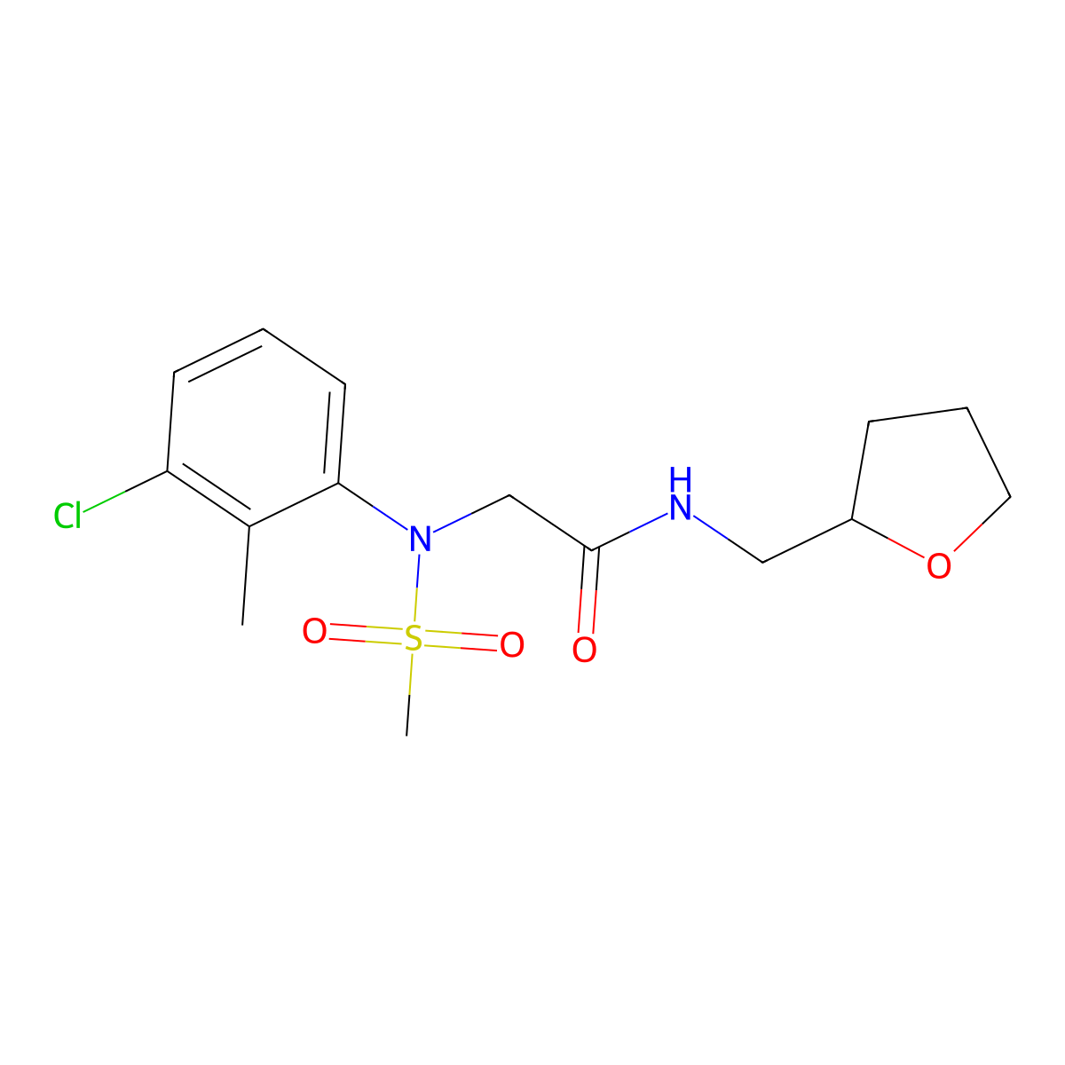 2-(3-chloro-2-methyl-N-methylsulfonylanilino)-N-(oxolan-2-ylmethyl)acetamide molecular structure, CAS 333747-88-9