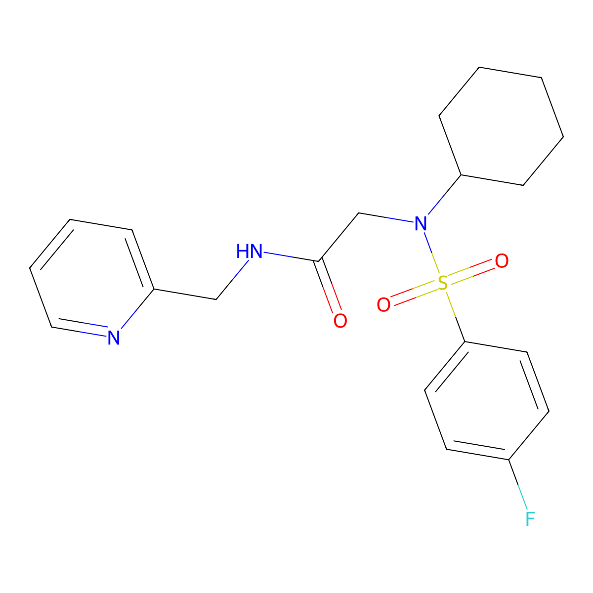 2-[cyclohexyl-(4-fluorophenyl)sulfonylamino]-N-(pyridin-2-ylmethyl)acetamide molecular structure, CAS 333748-00-8