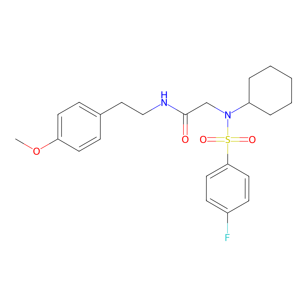 2-[cyclohexyl-(4-fluorophenyl)sulfonylamino]-N-[2-(4-methoxyphenyl)ethyl]acetamide molecular structure, CAS 333749-11-4
