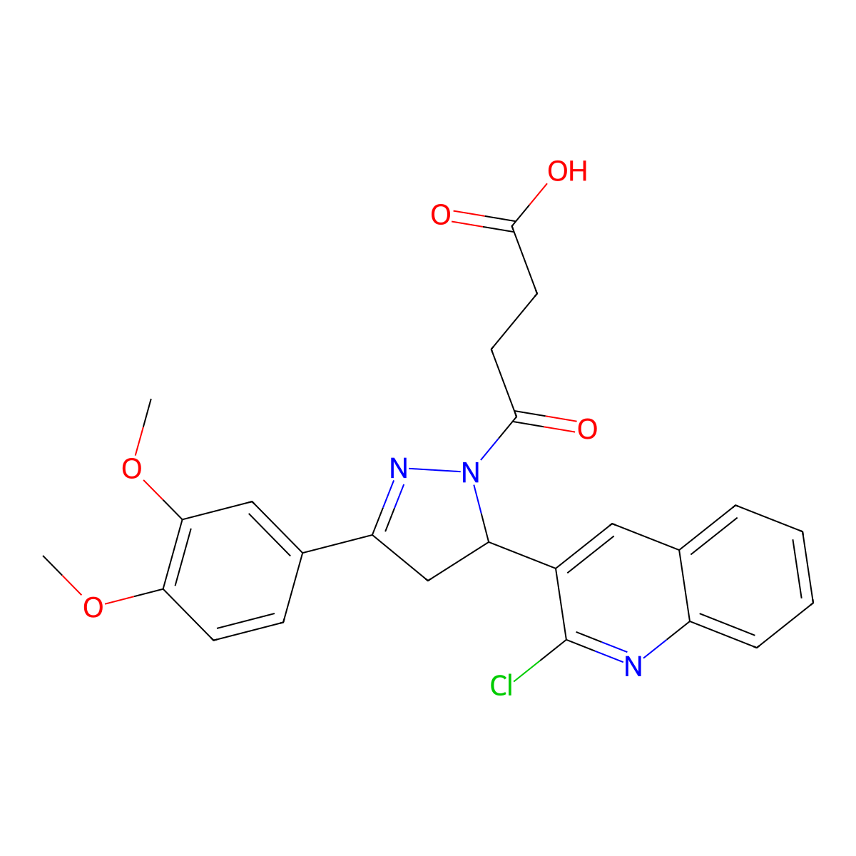 4-[5-(2-chloroquinolin-3-yl)-3-(3,4-dimethoxyphenyl)-4,5-dihydro-1H-pyrazol-1-yl]-4-oxobutanoic acid molecular structure, CAS 333750-07-5