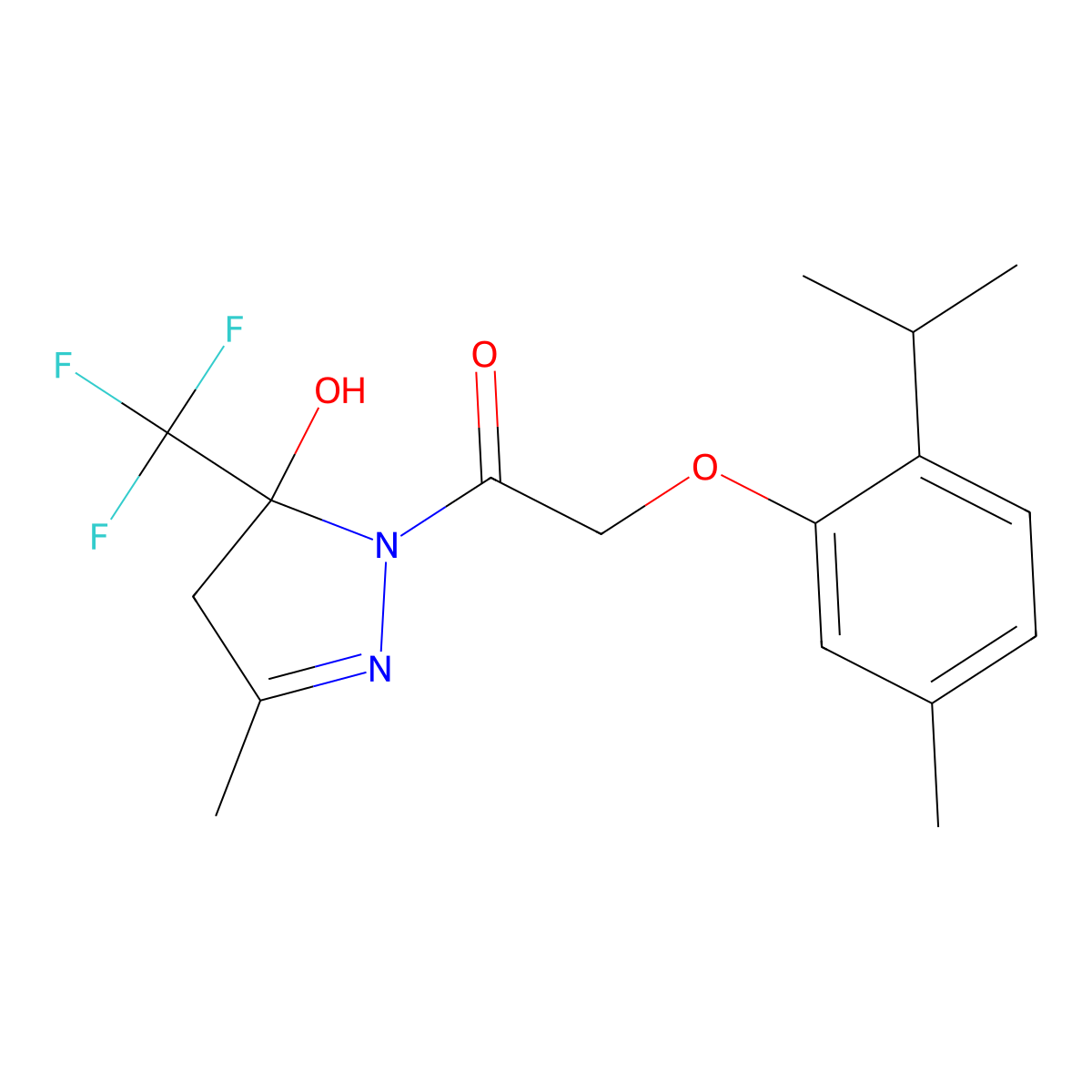 1-[5-hydroxy-3-methyl-5-(trifluoromethyl)-4H-pyrazol-1-yl]-2-(5-methyl-2-propan-2-ylphenoxy)ethanone molecular structure, CAS 333750-68-8