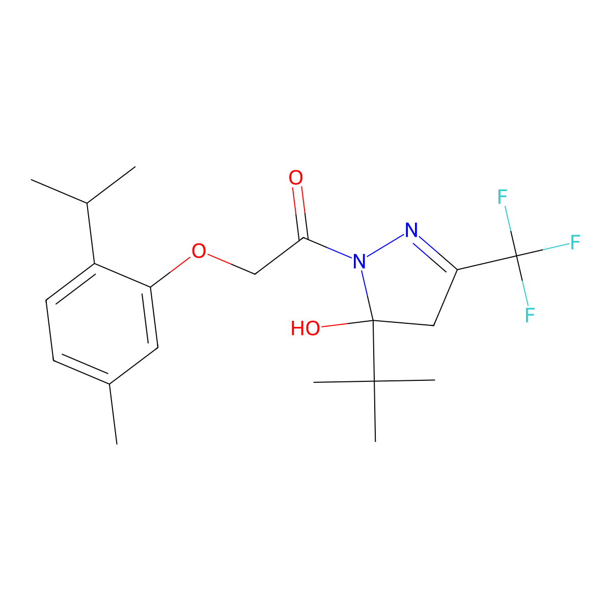 1-[5-tert-butyl-5-hydroxy-3-(trifluoromethyl)-4H-pyrazol-1-yl]-2-(5-methyl-2-propan-2-ylphenoxy)ethanone molecular structure, CAS 333750-69-9