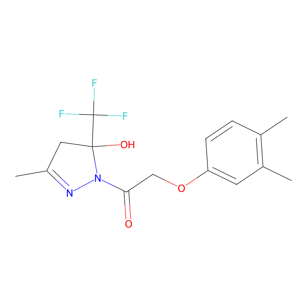 2-(3,4-dimethylphenoxy)-1-[5-hydroxy-3-methyl-5-(trifluoromethyl)-4H-pyrazol-1-yl]ethanone molecular structure, CAS 333750-70-2
