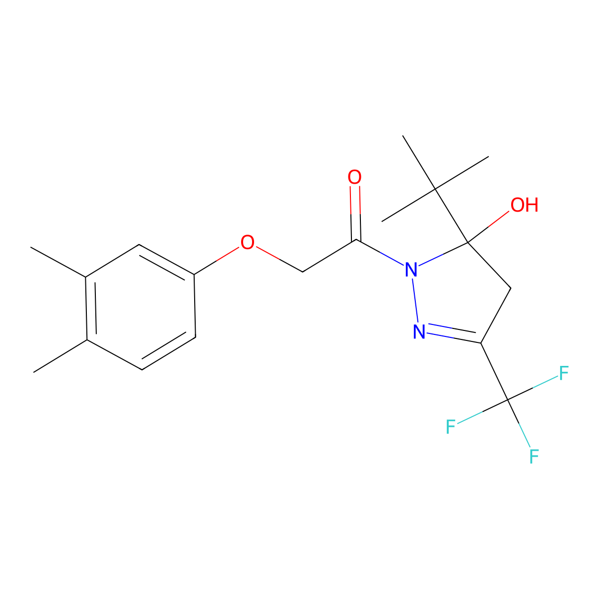 1-[5-tert-butyl-5-hydroxy-3-(trifluoromethyl)-4H-pyrazol-1-yl]-2-(3,4-dimethylphenoxy)ethanone molecular structure, CAS 333750-72-4