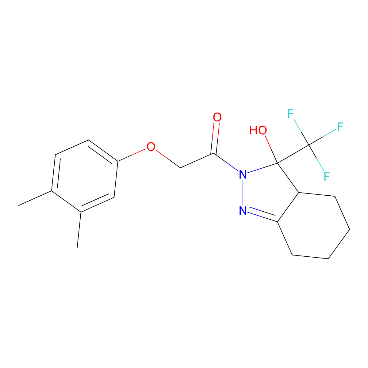2-(3,4-dimethylphenoxy)-1-[3-hydroxy-3-(trifluoromethyl)-4,5,6,7-tetrahydro-3aH-indazol-2-yl]ethanone molecular structure, CAS 333750-74-6