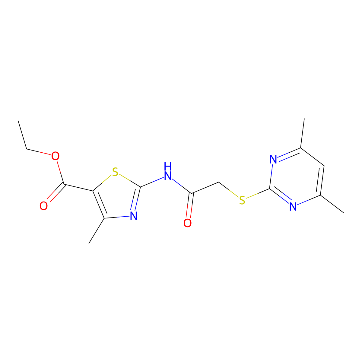 Ethyl 2-(2-((4,6-dimethylpyrimidin-2-yl)thio)acetamido)-4-methylthiazole-5-carboxylate molecular structure, CAS 333751-27-2