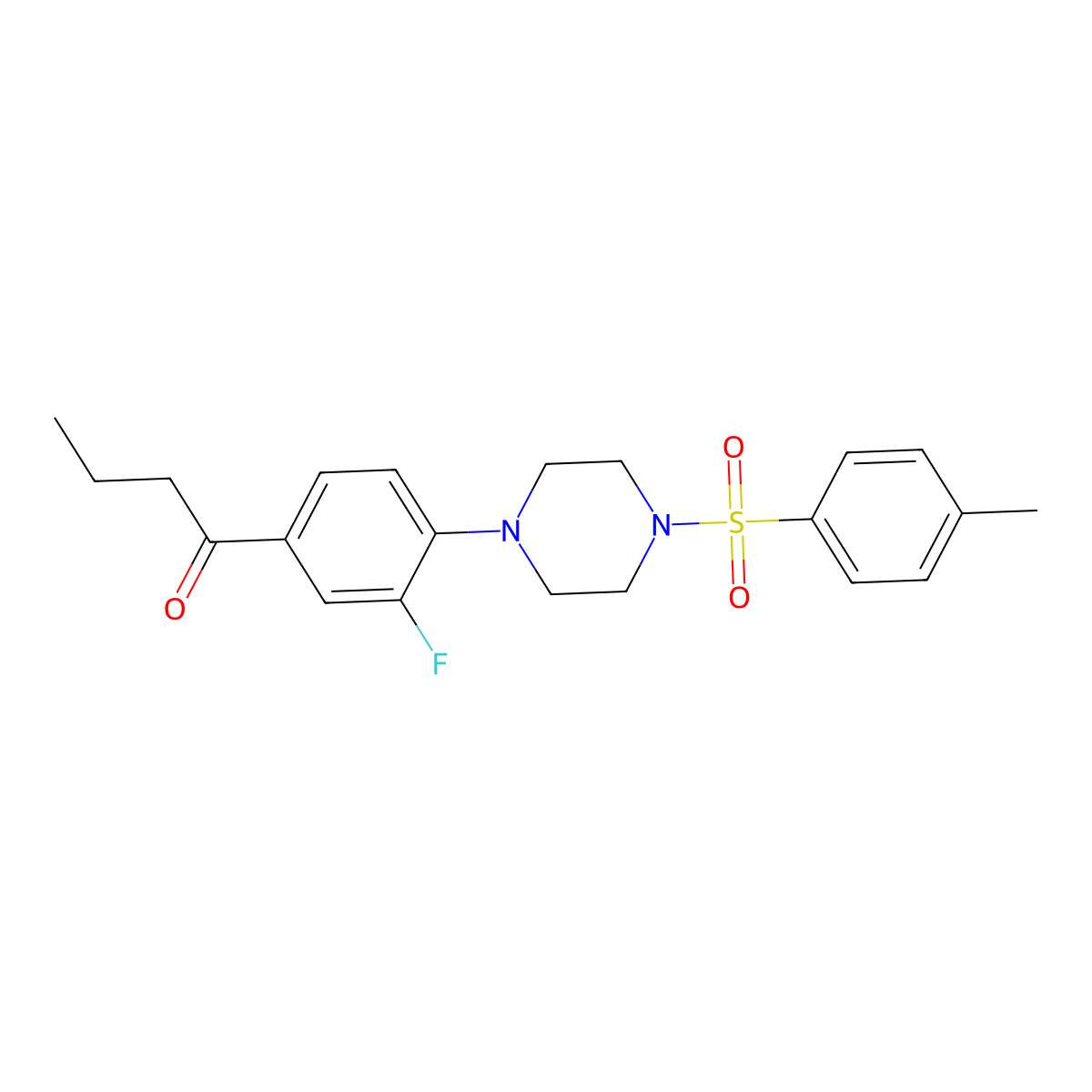 1-{3-Fluoro-4-[4-(toluene-4-sulfonyl)-piperazin-1-yl]-phenyl}-butan-1-one molecular structure, CAS 333751-65-8