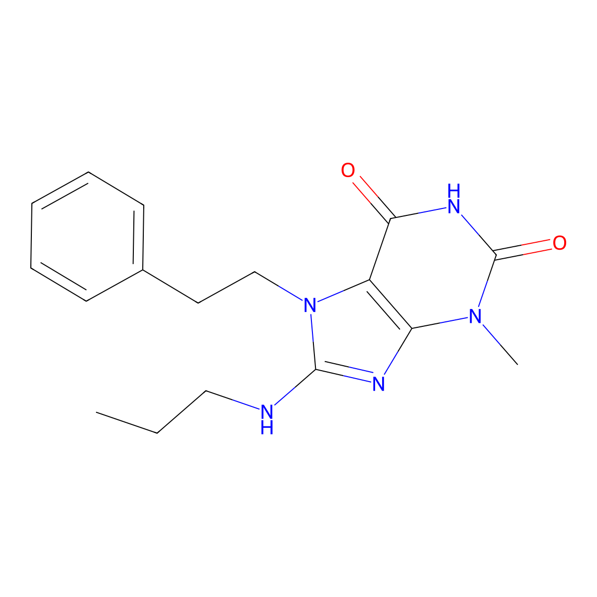 3-Methyl-7-(2-phenylethyl)-8-(propylamino)purine-2,6-dione molecular structure, CAS 333751-95-4